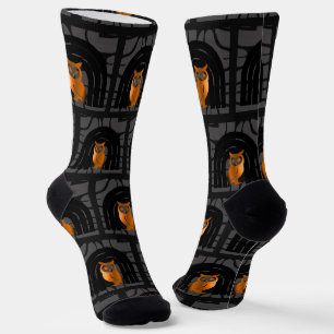 Calcetines Whimsical Boho Owl & Tropical Monstera Leaf