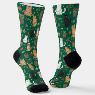 Calcetines Whimsical Christmas Cat Pattern Socks