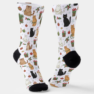 Calcetines Whimsical Christmas Cat Pattern Socks
