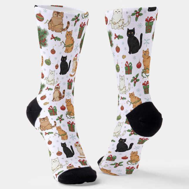 Calcetines Whimsical Christmas Cat Pattern Socks  (Angular)