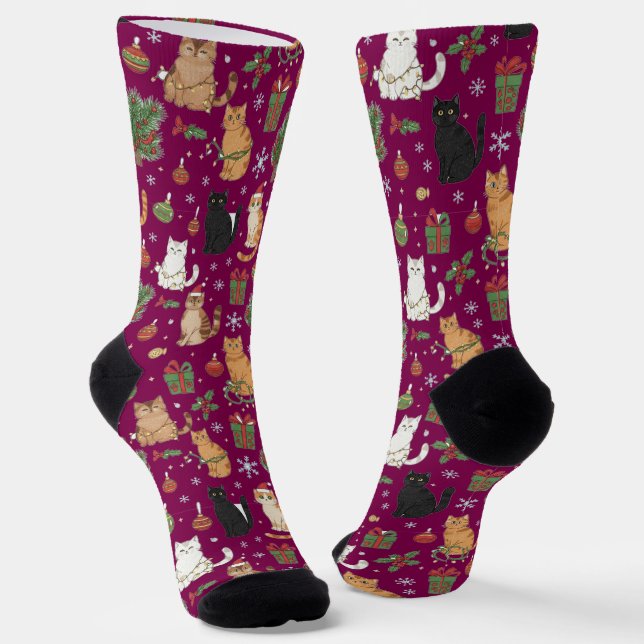 Calcetines Whimsical Christmas Cat Pattern Socks  (Angular)