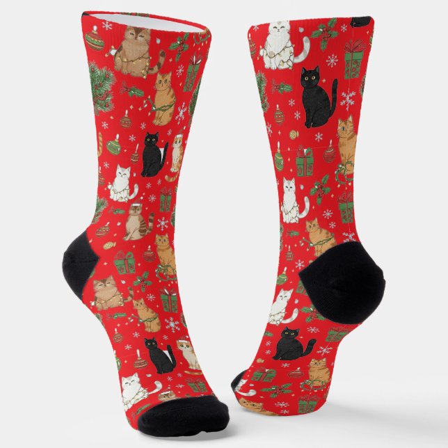 Calcetines Whimsical Christmas Cat Pattern Socks  (Angular)