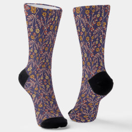 Calcetines Whimsical Floral Design with Vines on Purple Back