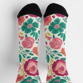 Calcetines Whimsical Folksy Floral Bloom Pattern
