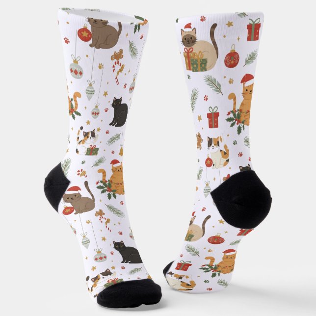 Calcetines Whimsical Kitty Christmas Pattern Socks (Angular)