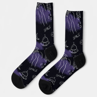 Calcetines Whimsical Purple Outer Space Seamless Pattern