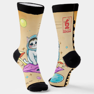 Calcetines Whimsical Space Cat Retro Socks