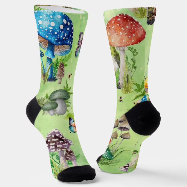 Calcetines Whimsical Watercolor Mushroom Garden (Angular)
