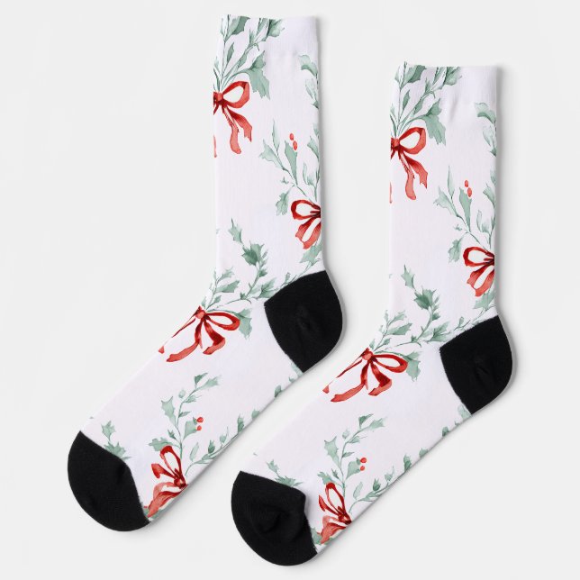 Calcetines Whimsy Socks – Red Bows Pattern & Festive Charm (Izquierda)