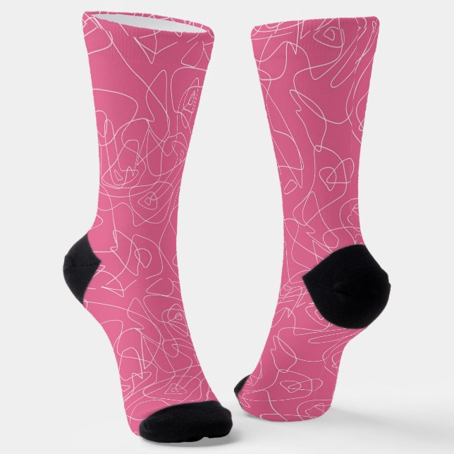 Calcetines White abstract doodles on pink background (Angular)