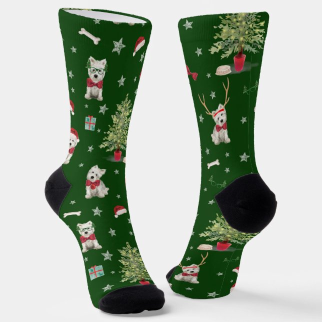 Calcetines White Westie Christmas Whimsical  (Angular)