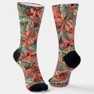 Calcetines William Morris Acanthus Rojo Óxido Verde Salvia