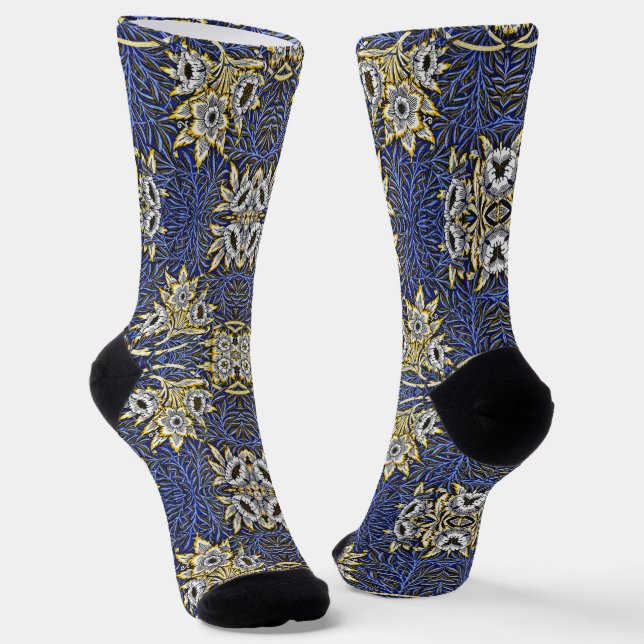Calcetines William Morris Blue y Gold Tulip Willow Design (Angular)