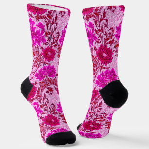 Calcetines William Morris Chrysanthemums, Borgoña y Rosa