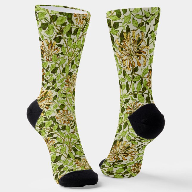Calcetines William Morris Honeysuckle Green Flowers (Angular)