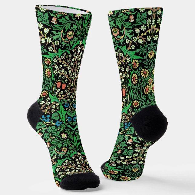 Calcetines William Morris Jacobean Floral, Black Background (Angular)