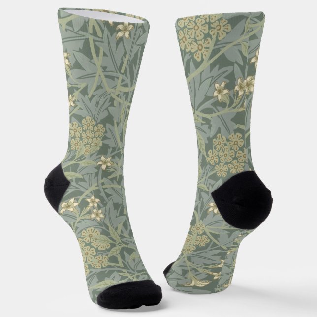 Calcetines William Morris Jasmine Azul Arte Botánico Verde (Angular)