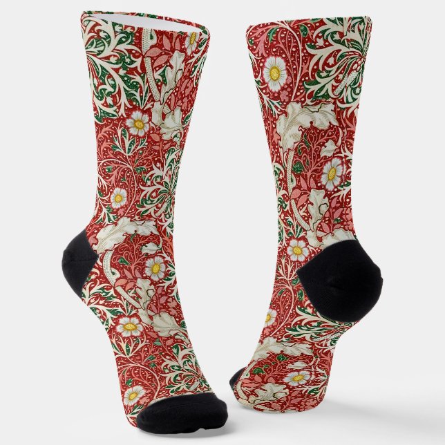 Calcetines William Morris Seaweed Flor antigua Verde Rojo (Angular)