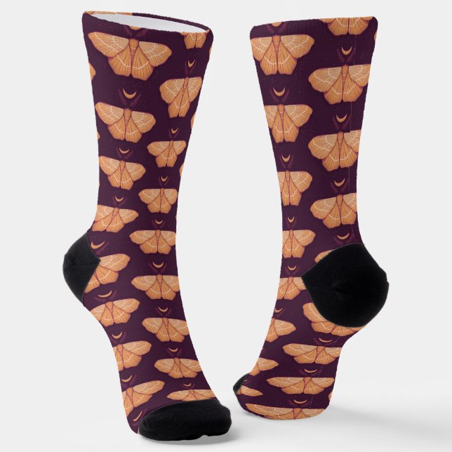 Calcetines Witchy Moth Moon Purple Magic Insect Gótico (Angular)