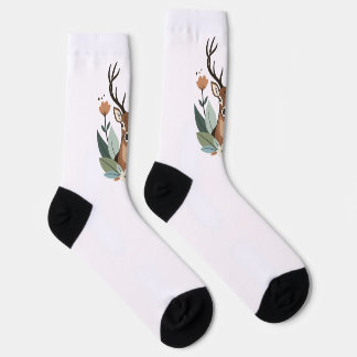 Calcetines Woodland Harmony – Boho Deer Botanical Illustratio