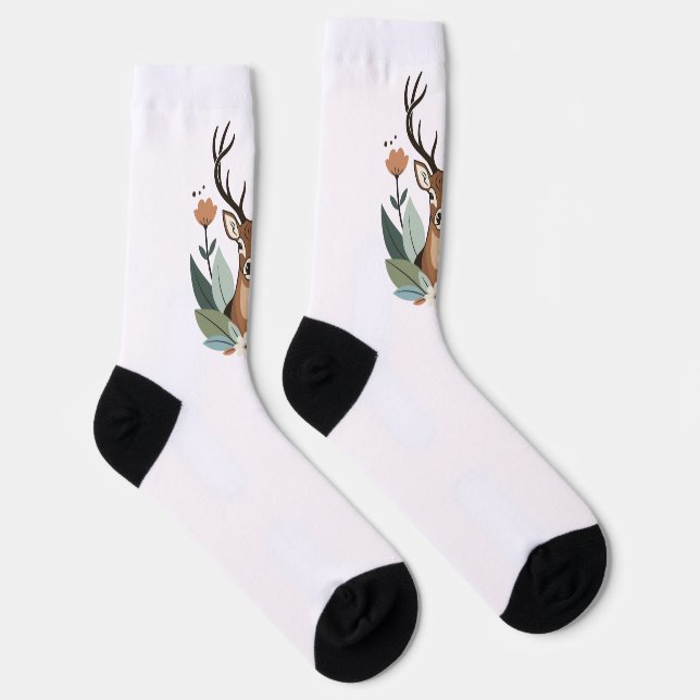 Calcetines Woodland Harmony – Boho Deer Botanical Illustratio (Derecha)