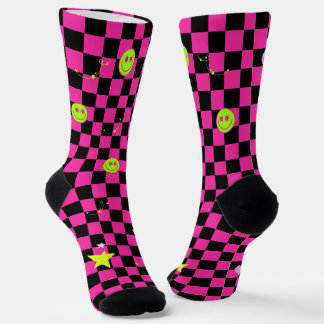 CALCETINES Y2Kビビッドピンクがかわいい市松模様♡ 