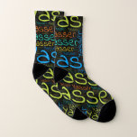 Calcetines Yasser<br><div class="desc">Yasser. Show and wear this popular beautiful male first name designed as colorful wordcloud made of horizontal and vertical cursive hand lettering typography in different sizes and adorable fresh colors. Wear your positive french name or show the world whom you love or adore. Merch with this soft text artwork is...</div>