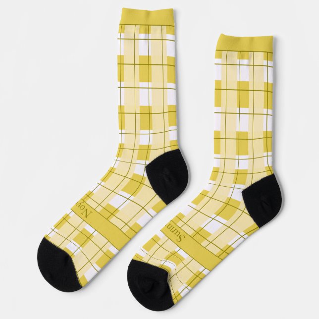 Calcetines Yellow and White Plaid, Text on Foot (Izquierda)