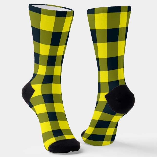 Calcetines Yellow Black Plaid Checker Pattern (Angular)