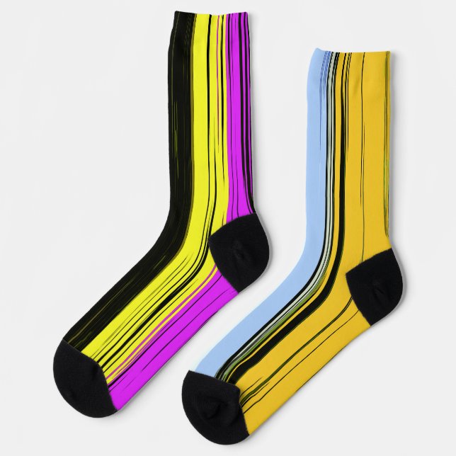Calcetines Yellow Green Blue Purple Black Vertical Stripes (Izquierda)