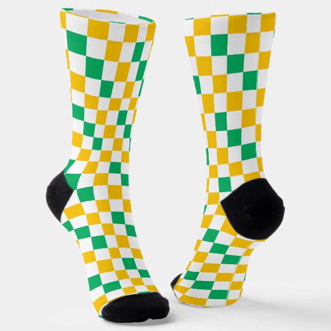 Calcetines Yellow White Green Checkered Design  (Angular)