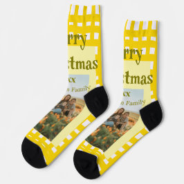 Calcetines Yellow white plaid retro Christmas holiday family 