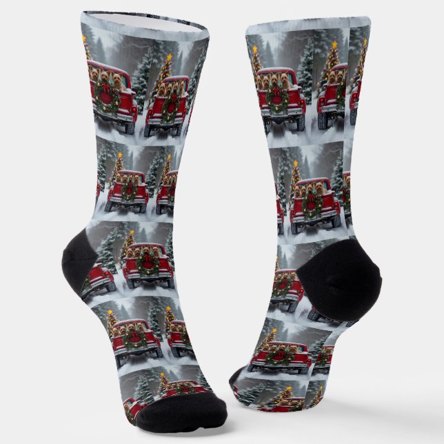 Calcetines Yorkshire Terrier Christmas Red Truck Holiday Gift (Angular)