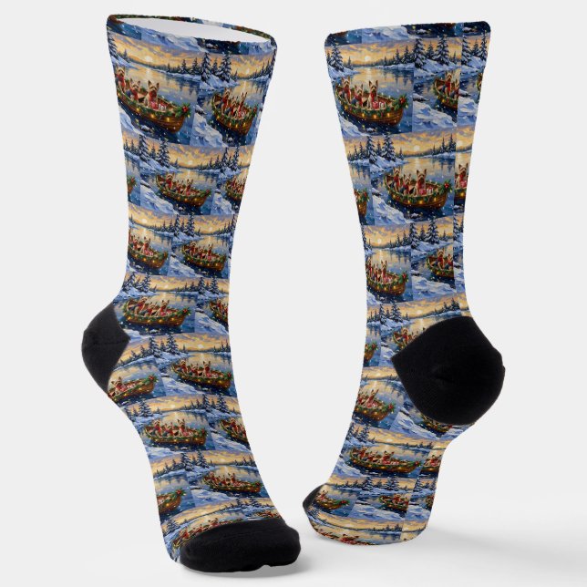 Calcetines Yorkshire Terrier Navidad Barco Fiesta (Angular)