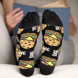 Calcetines Yum Guay patrón gourmet de hamburguesas negro