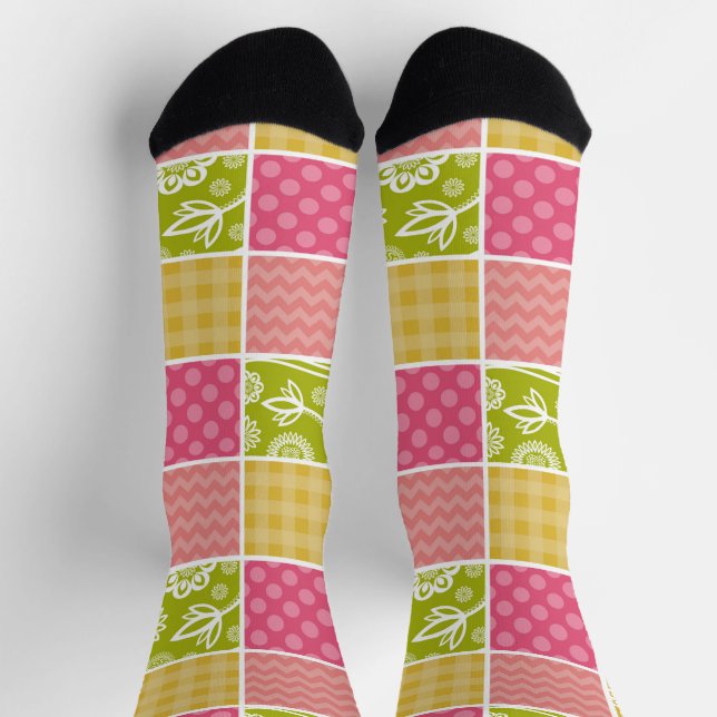 Calcetines Zigzag, Chevron, Polka Dots, Gingham, Patchwork (Arriba)