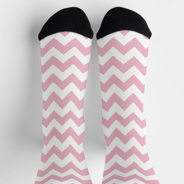 Calcetines Zigzag rosa, Chevron rosado, patrón geométrico (Arriba)