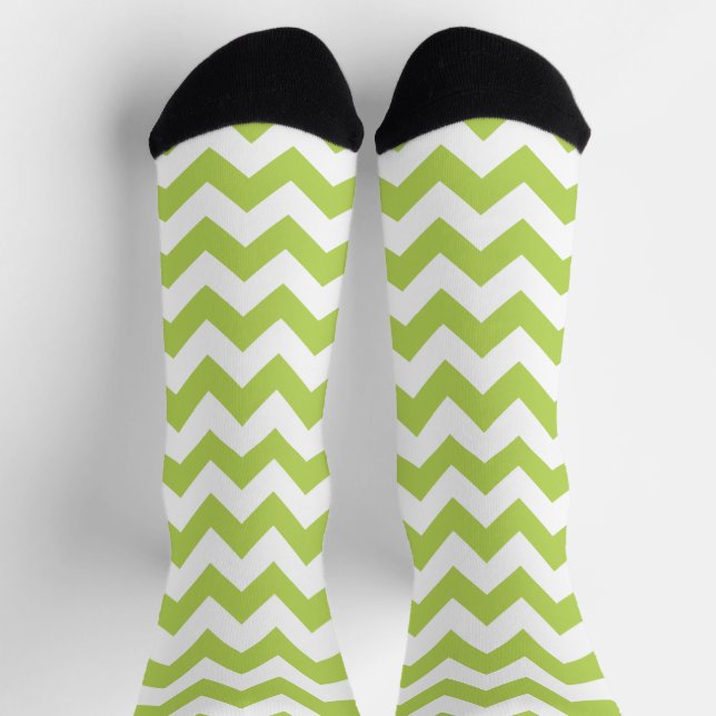 Calcetines Zigzag verde, Chevron verde, patrón geométrico (Arriba)