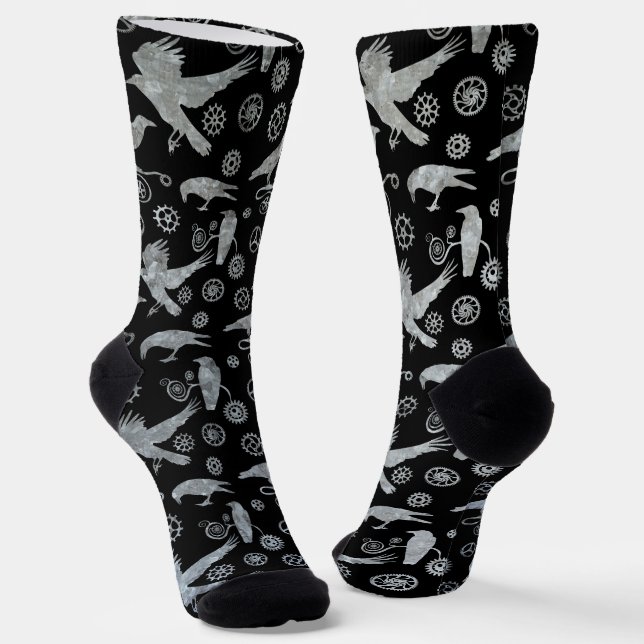 Calcetines Zinc plateado Steampunk Crows and Gears Socks (Angular)