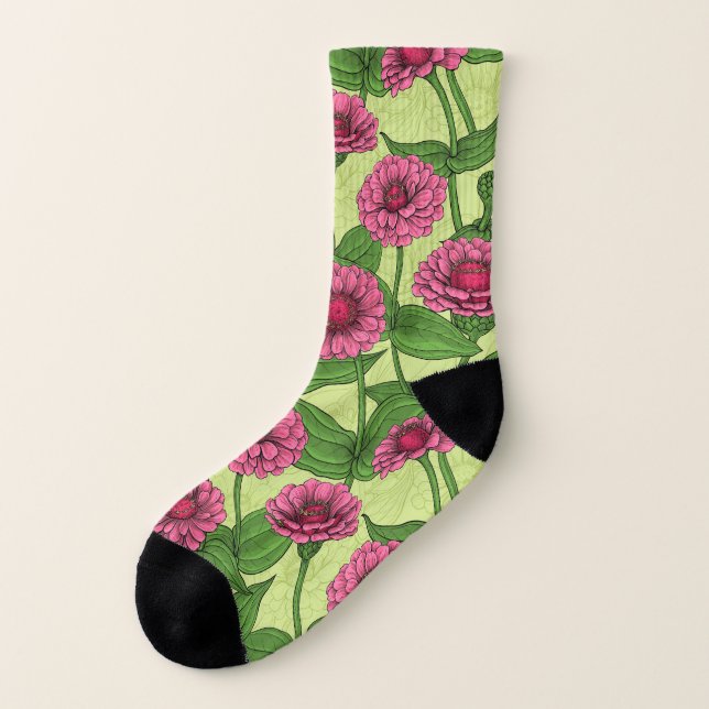 Calcetines Zinnias rosas sobre verde claro (Parte exterior derecha)