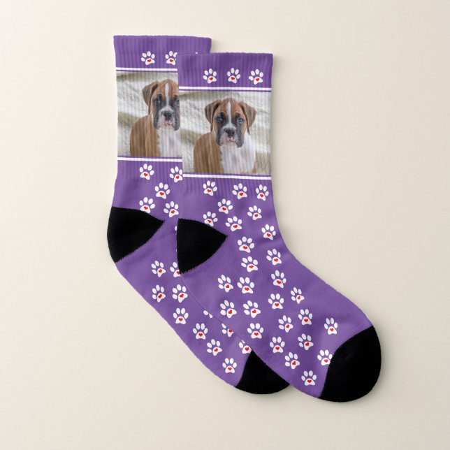 Calcetines Zócalos de fotos de perros Personalizados morados  (Par)