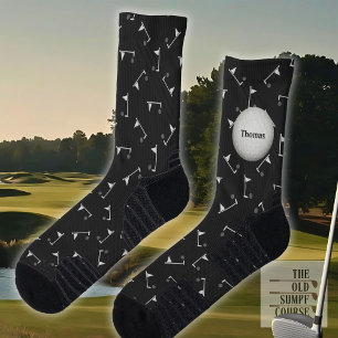 Calcetines Zócalos de golf en negro y gris, palillos y nombre
