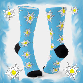 Calcetines Zócalos de la tripulación azul claro de flores alp
