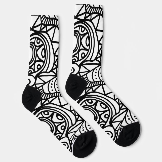 Calcetines Zócalos de la tripulación de diseño BLANCO NEGRO (Derecha)