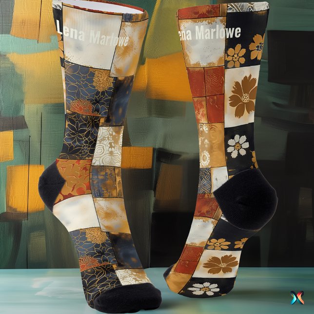 Calcetines Zócalos de mosaico floral - Oro y marina Personali (Subido por el creador)