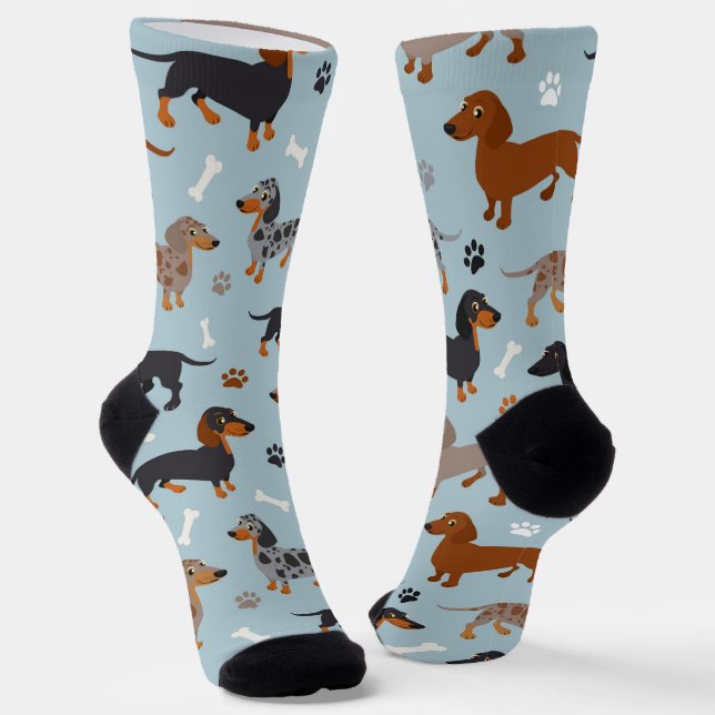Calcetines Zócalos de patrón de patas y huesos de Dachshund (Angular)