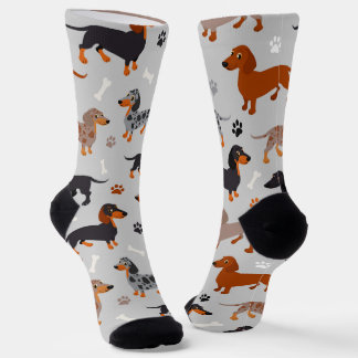 Calcetines Zócalos de patrón de patas y huesos de Dachshund