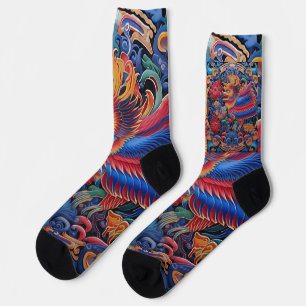Calcetines Zócalos de patrón étnico Dragon coloridos