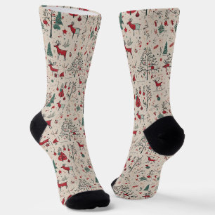 Calcetines Zócalos de renos de arte popular Navidades primi