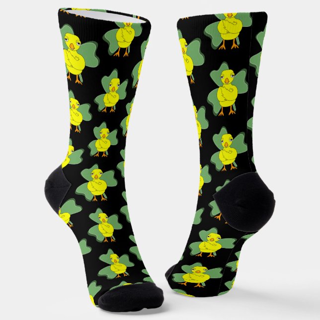 Calcetines Zócalos grandes de patrón de Chick Shamrock (Angular)